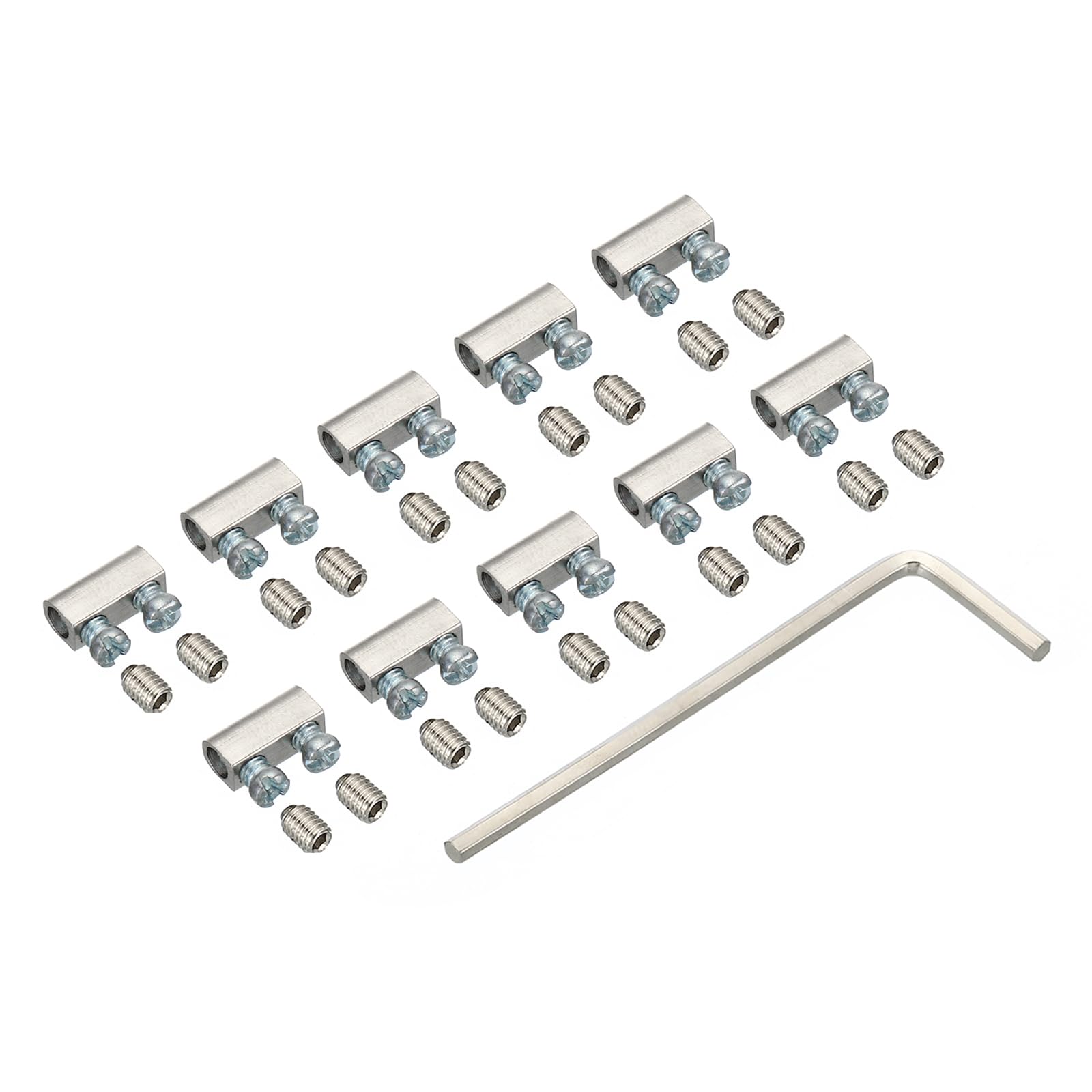 PATIKIL 3mm Hole Wire Rope Clips Set, 10 Pcs Steel Single Holes Lock Cable Clamps Clip with M3x0.5 Screws Spanner for Cable DIY Fittings, Silver