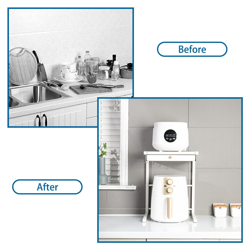 Hershii Friggitrice ad Aria Mensole Cucina Organizzatore Ripiani Scaffale da Cucina per la Dispensa e l'armadio (47x28x36cm with drawer, White)