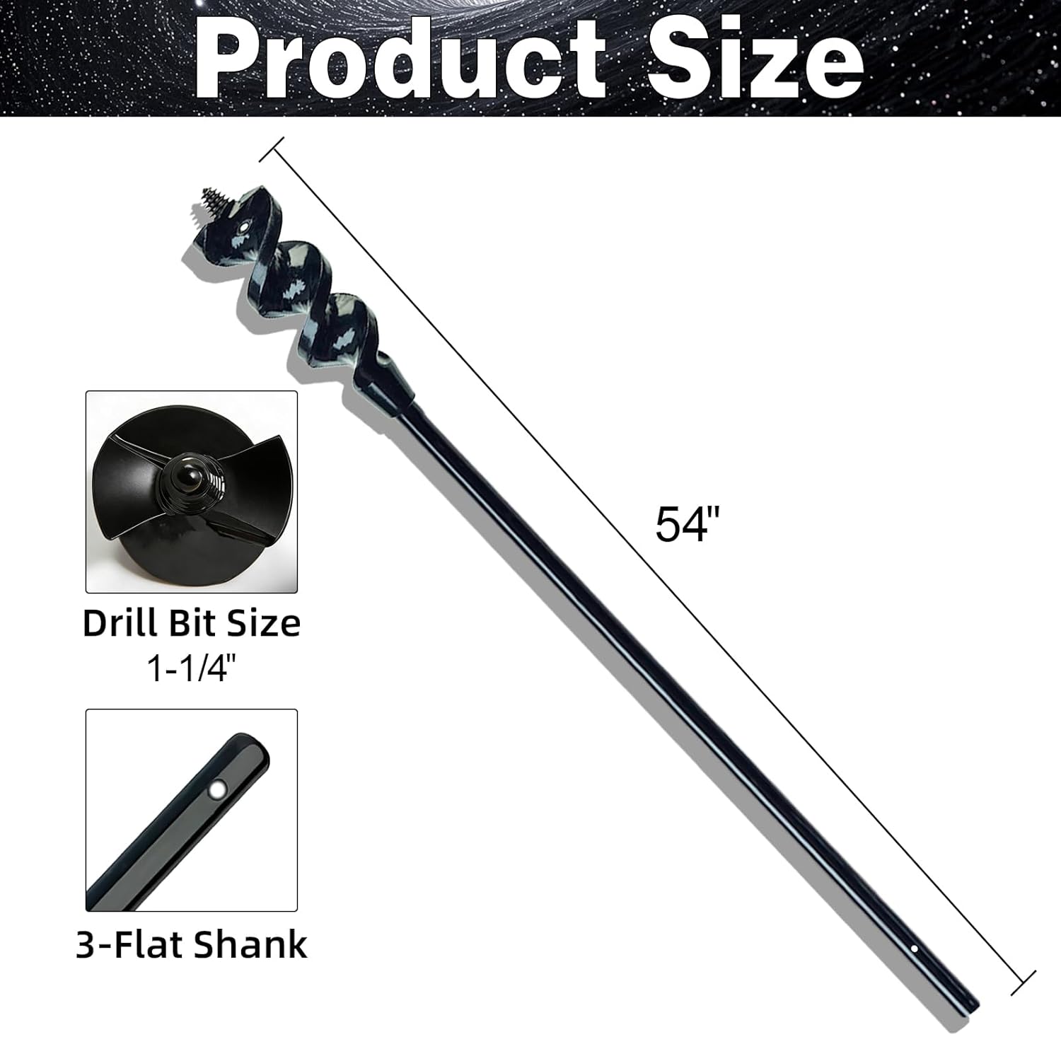 DECKRKAT 54" Flexible Installer Drill Bit - 1-1/4" Auger with Fish Eye Hole & Anti-Slip 3-Flat Shank for Wire Pulling Through Walls, Ceilings, Sidewalks.