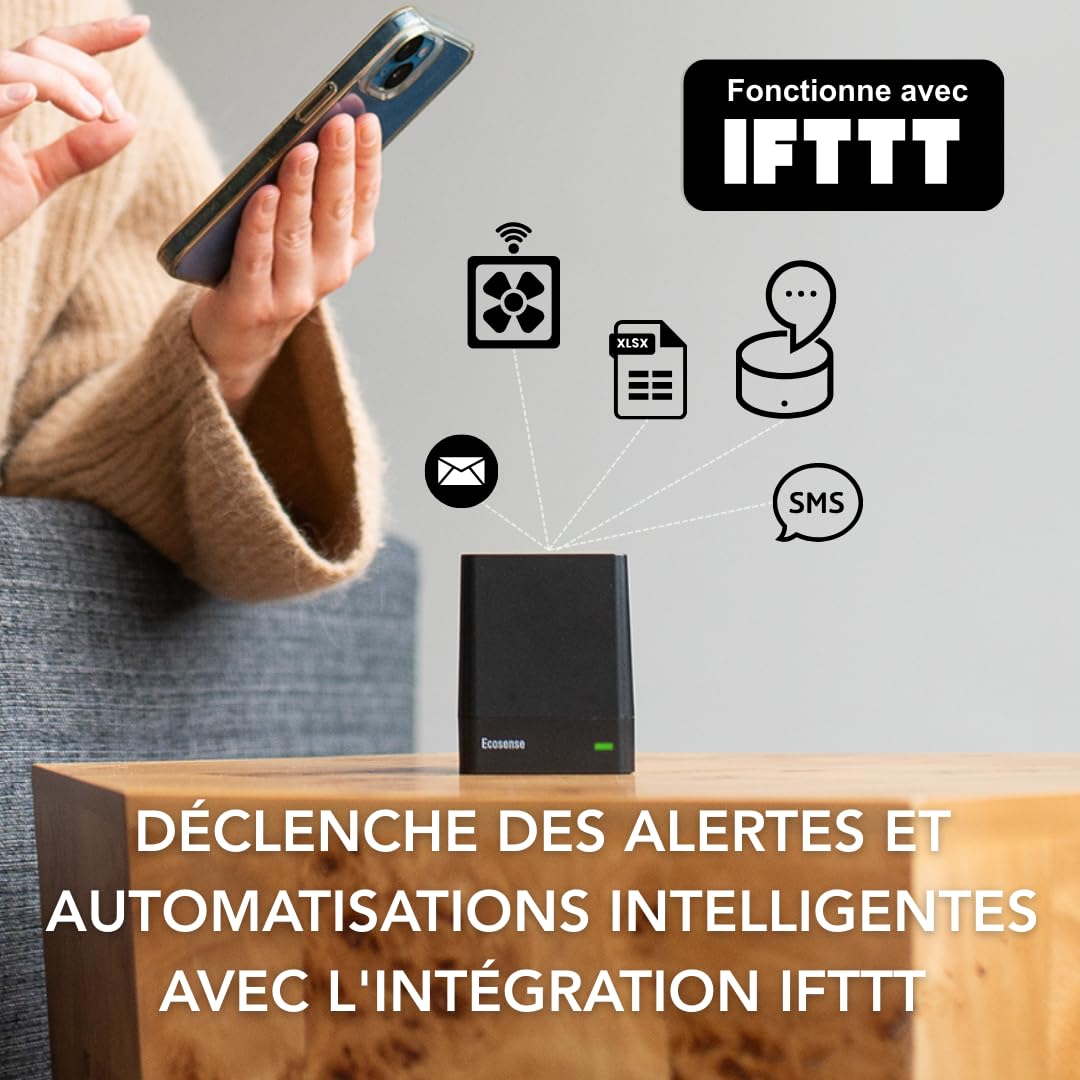Ecosense EQ100 EcoQube, Détecteur de Radon Numérique, Capture Rapide des Variations, Surveillance Continue avec Graphiques de Tendance, Accès à Distance aux Données, Wi-FI 2,4 GHz Réseaux Uniquement