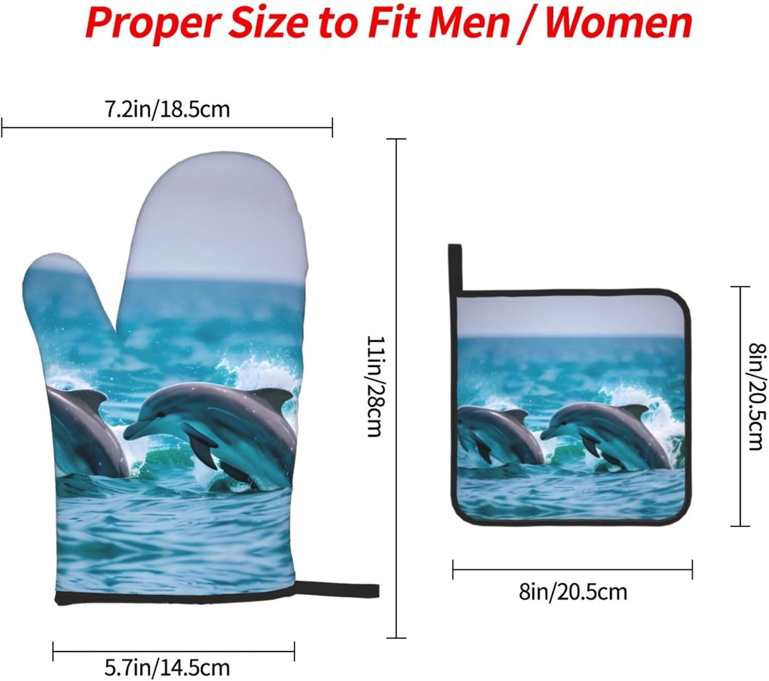 Dolphins in The sea Print Heat Resistant Microwave Gloves, Used for Baking, Cooking, and Fashion Kitchen Essentials