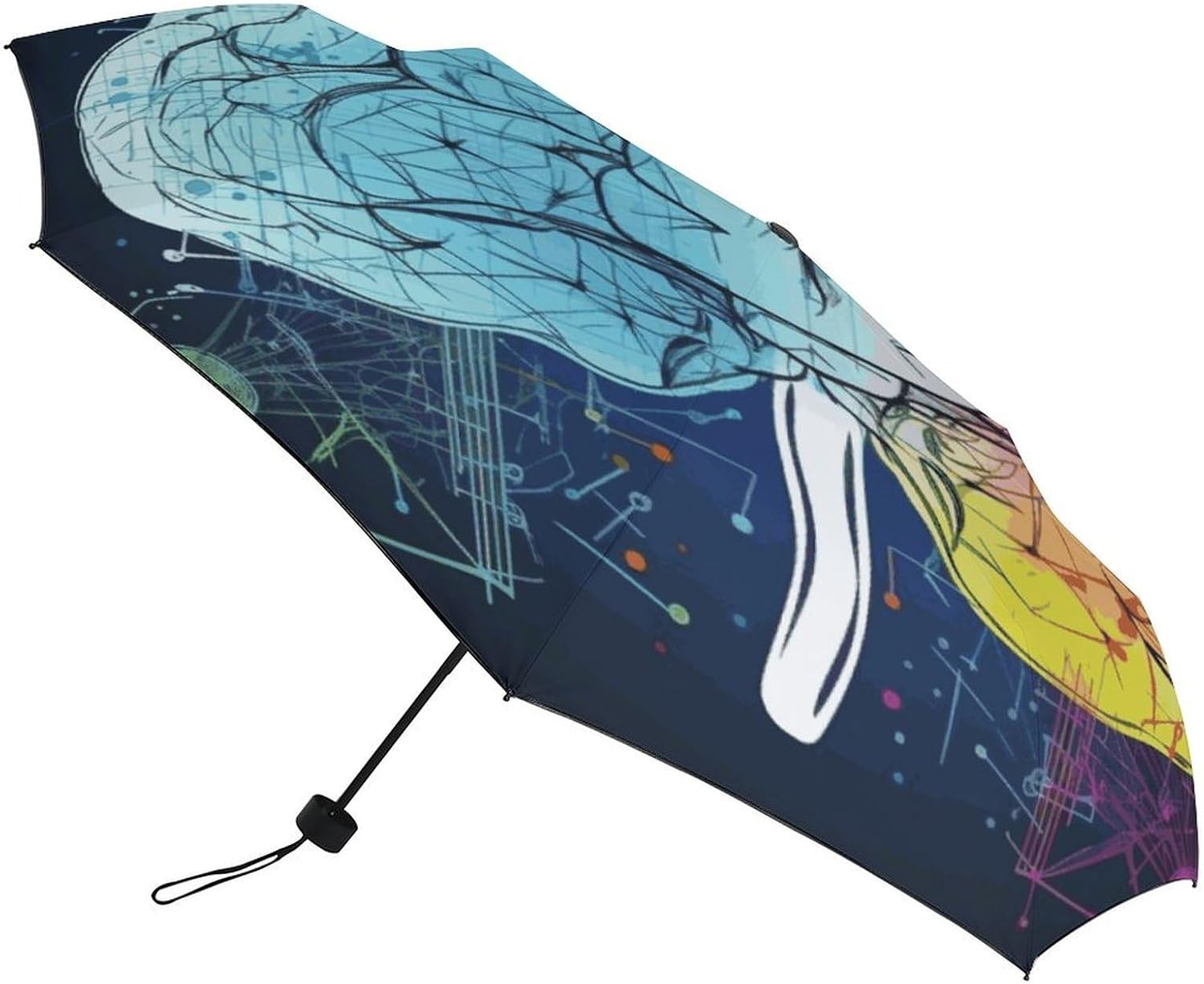 Geometry Brain Image with Science Umbrellas Windproof Compact Collapsible Light,Travel Umbrella for Rain & Sun 8 Ribs,small Umbrella with Includes Cover Bag for Fits Car & Backpack