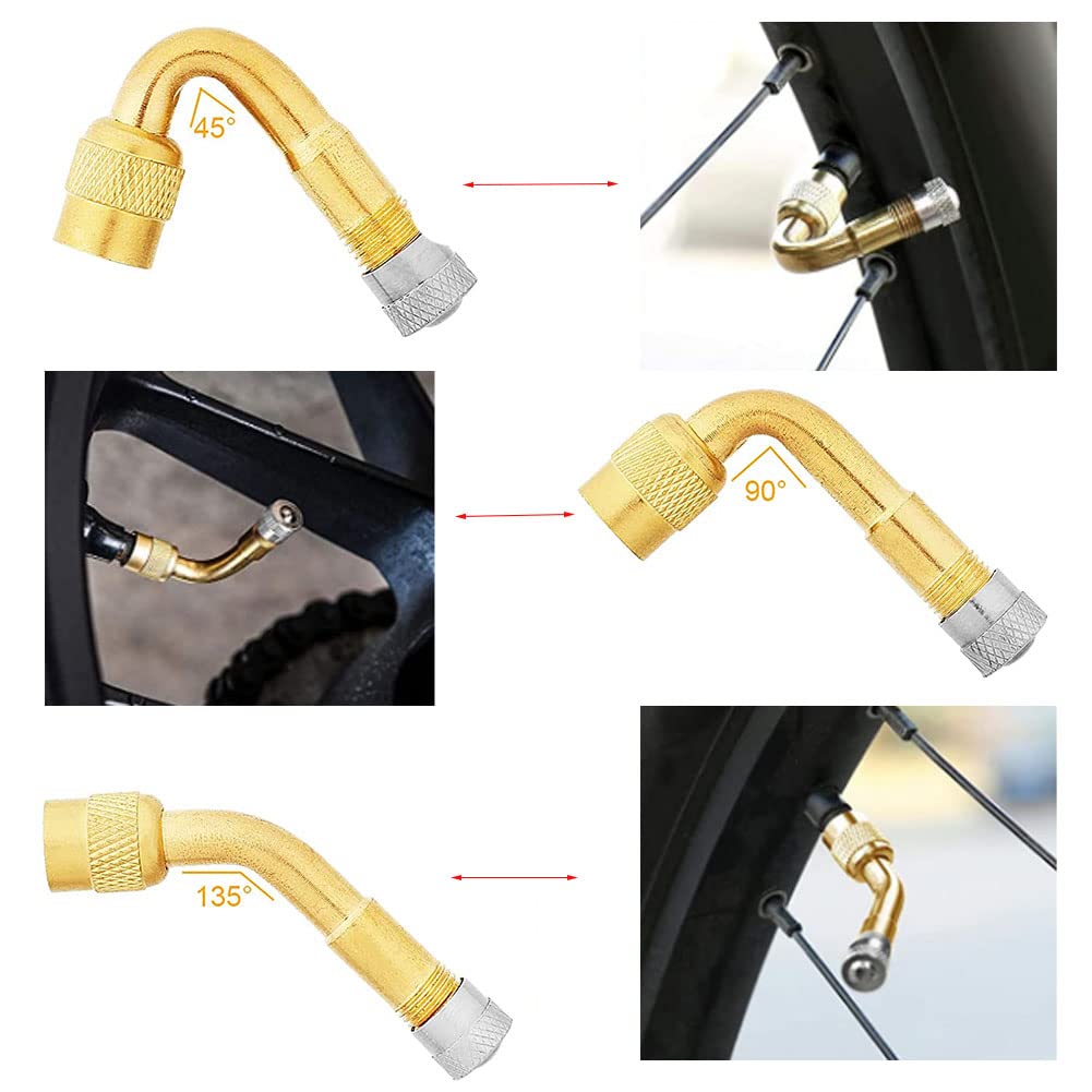 Prolunghe Valvola Pneumatici - Kit 3 Pezzi Con Angoli 45°/90°/135°, In Ottone, Per Auto, Moto E Bici - Foto 2