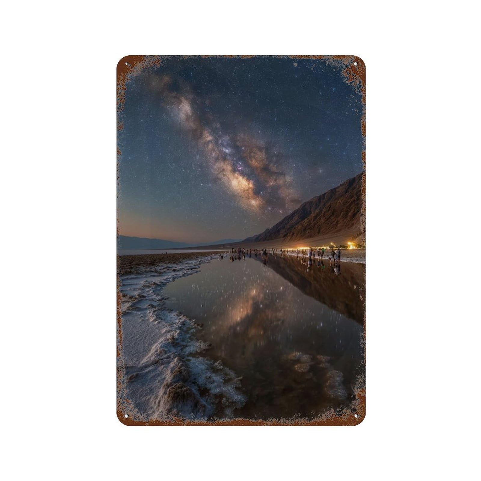 Milky Way Reflection in Death Valley 11.8"x7.9" Vintage Rust Metal Sign, Decorative Metal Wall Art for Bistro, Counter And Cafe Decor