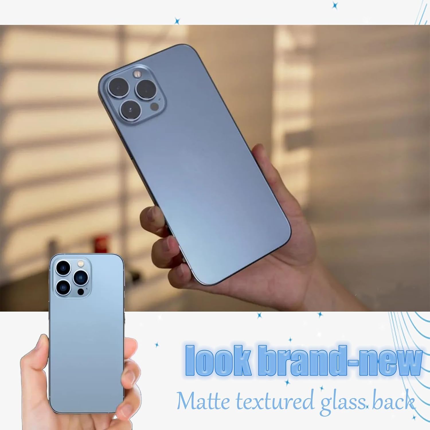 Sostituzione del coperchio del vetro posteriore 13 Pro Max per iPhone 13 Pro Max Sostituzione del vetro posteriore posteriore da 6,1 '' con kit di strumenti di riparazione (Blu Sierra)