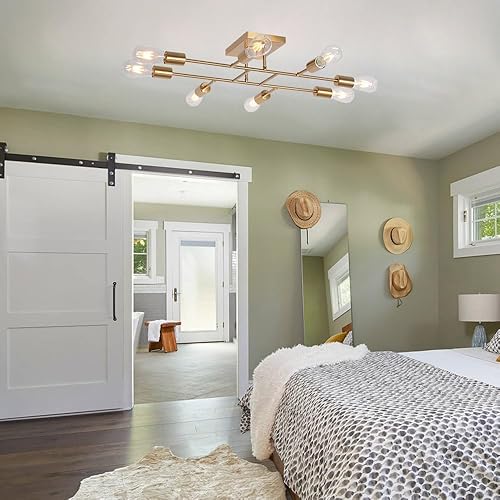 Lámpara de techo moderna de mediados de siglo, industrial semiempotrada, lámpara de techo de latón cepillado, 8 lámparas de cocina para comedor,