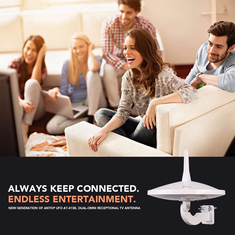 ANTOP UFO 720°Dual-Omni-Directional Outdoor HDTV Antenna Exclusive Smartpass Amplifier &4G LTE Filter,Enhanced VHF/UHF Reception,Fit Outdoor/RV/Attic Use(33ft Coaxial Cable,4K UHD Ready)