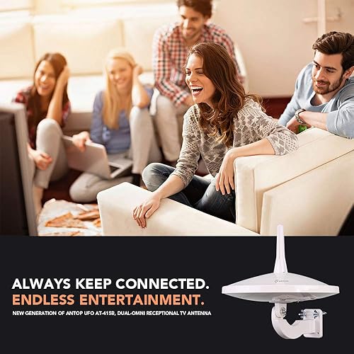 Miniatura 8 de ANTOP Antena de HDTV UFO de 720° Dual-Omni-Direccional para exteriores, amplificador Smartpass exclusivo y filtro 4G LTE, recepción VHF/UHF