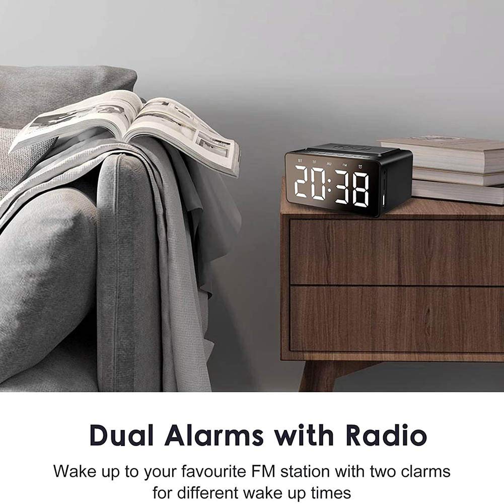 ERNZI Radiosveglia con Altoparlante Bluetooth, Sveglia a Ricarica Wireless da Comodino con Display a LED dimmerabile a 4 Livelli, Batteria di e Porta USB