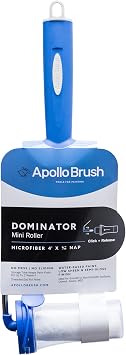 Apollo Brush Dominator 4 Inch Mini Paint Roller with Frame and Storage Tube, 3/16 Inch Nap Microfiber, Click and Release System, Works with All Paints and Stains, Walls, Trim, Cabinets and More
