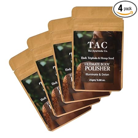 TAC – The Ayurveda Co. Body Scrub For Women with Eladi, Triphala & Hemp Seed Ultimate Body Polisher for De Tan, Dirt Removal From Neck, Knees, Elbows, Face, Scalp, Arms, 100 gm 100 % Natural Chemical Free at Rs. 239