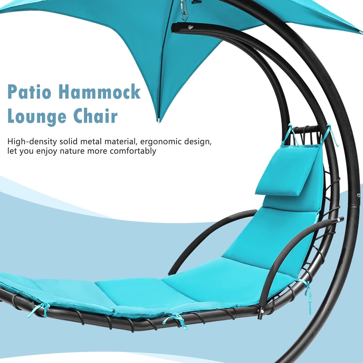 Greesum Hanging Curved Lounge Chaise Chair, Hammock Swing Chaise Chair, Floating Bed Furniture with Pillows, Canopy, Blue : Garden & Outdoor