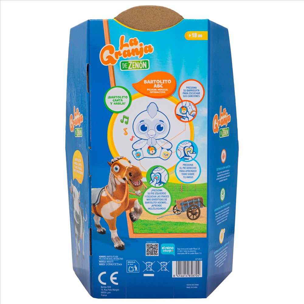 Bandai Bartolito ABC 30 cm Interaktywna pluszowa zabawka z dźwiękiem, muzyką i nauką w języku angielskim i hiszpańskim, zawiera 2 baterie AA, zabawna i edukacyjna zabawka dla dzieci (AR85870)