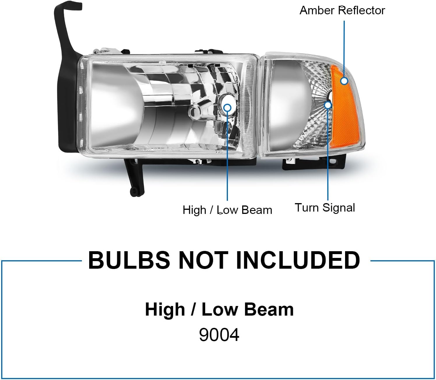 Headlight Assembly Fit For 1994-2001 1994 1995 1996 1997 1998 1999 2000 2001 Dodge Ram 1500 94-01 1994-2001 Dodge Ram 1500/1994-2002 94-02 Dodge Ram Pickup 2500 3500 Headlights