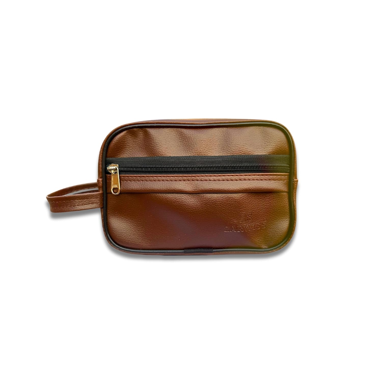 Shaving Kit Bag, Makeup Kit Bag, Pouch Bag, Faux Leather, Small Travel Bag, Wash Bag with 1 Main Compartment & Zip Pocket, 25x15x8 cm (Brown)-image-32