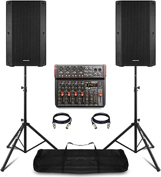 VONYX VSA12 Active PA System with VM-KG08 8-Channel Mixer, Bluetooth, USB Audio Interface & DSP, Complete 1600W Live Sound Package for Bands, DJs, Event Venues, Churches & Stage Performances