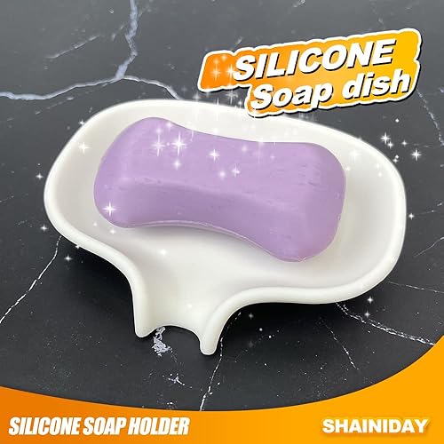 Miniatura 3 de Jabonera de silicona de 3 piezas, soporte para esponja, fregadero de cocina, baño, ducha, bandeja de jabón autodrenante, dispensador organizador de