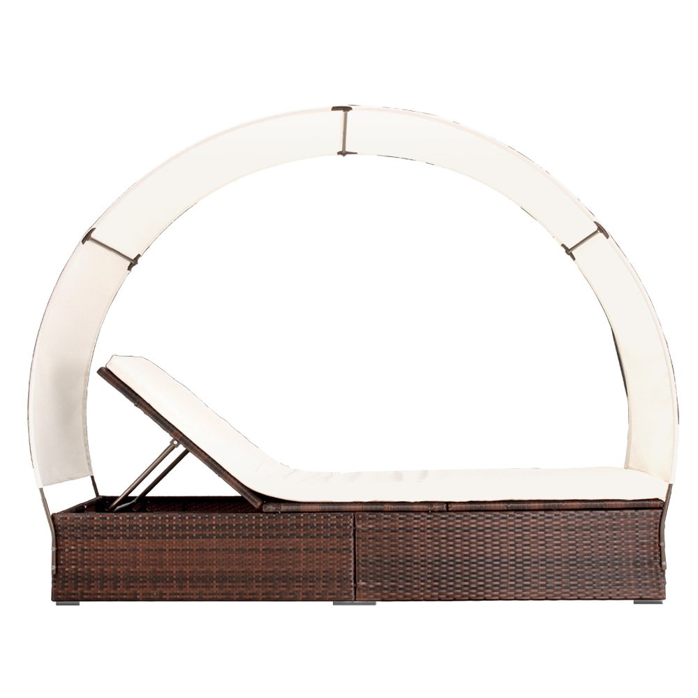 Miadomodo Rattan Sun Lounger With Roof 196x68 Cm Backrest Height