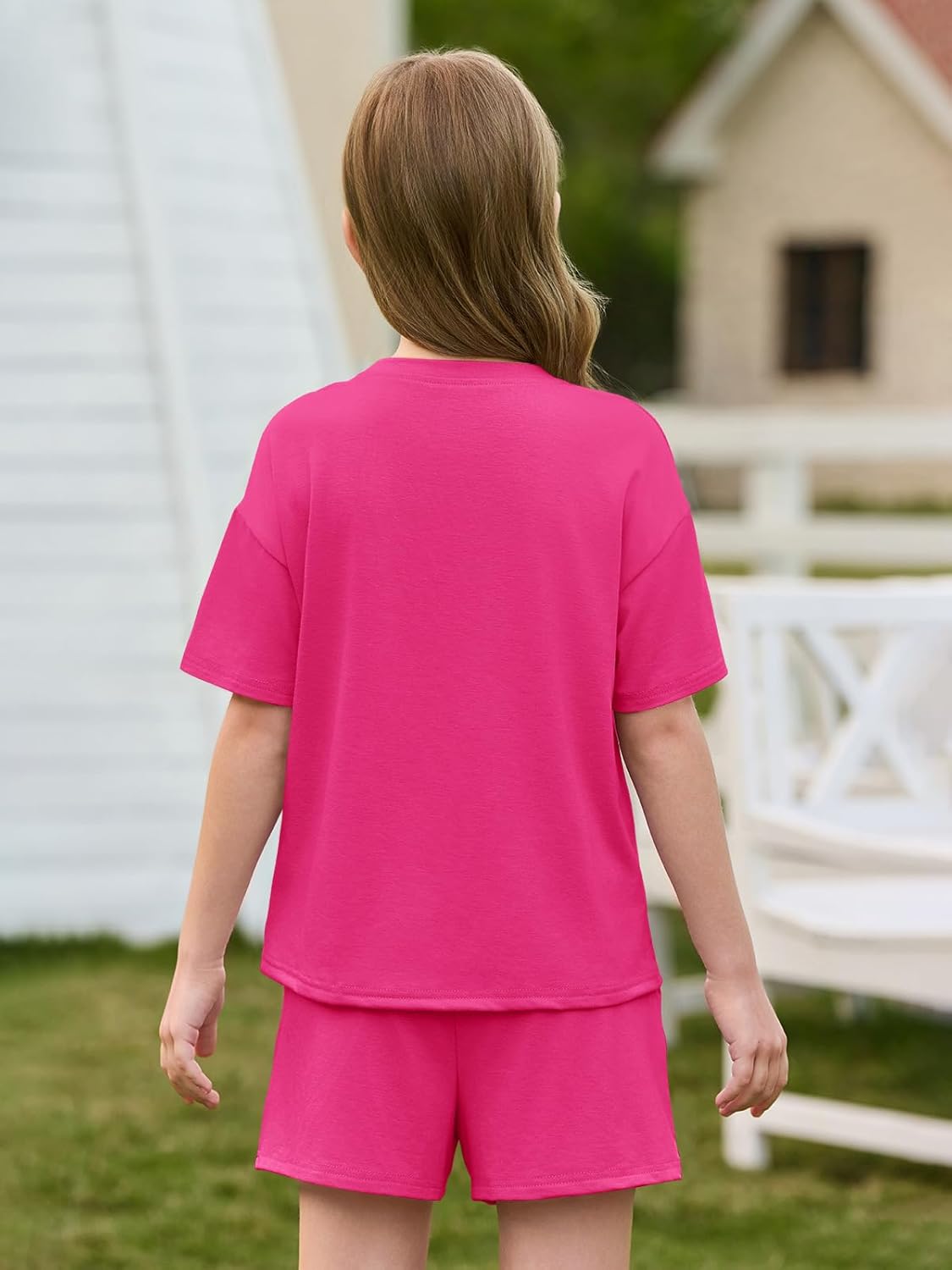 Haloumoning Girls Summer 2 Piece Outfits Kids Oversized T Shirts and Shorts Clothing Sets 5-14 Years - Image 5