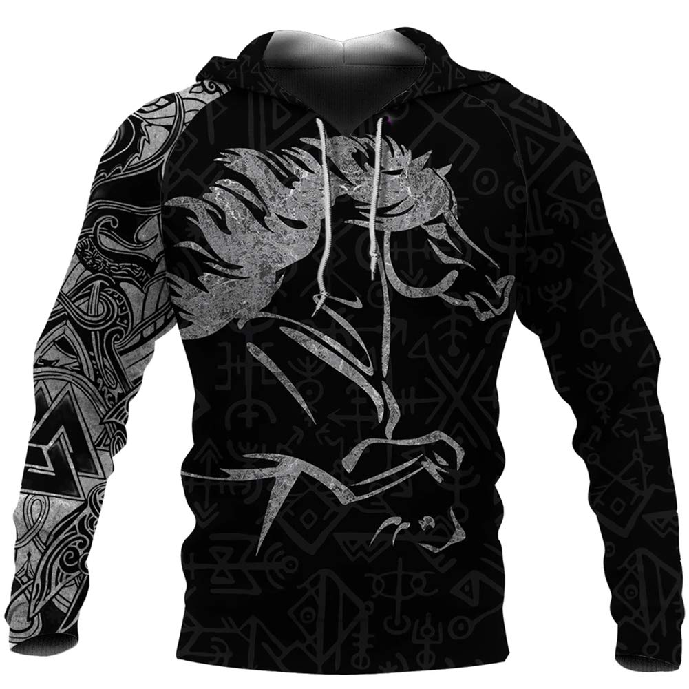 Sweat à capuche hommes motif tatouage nordique imprimé 3D exclusif S
