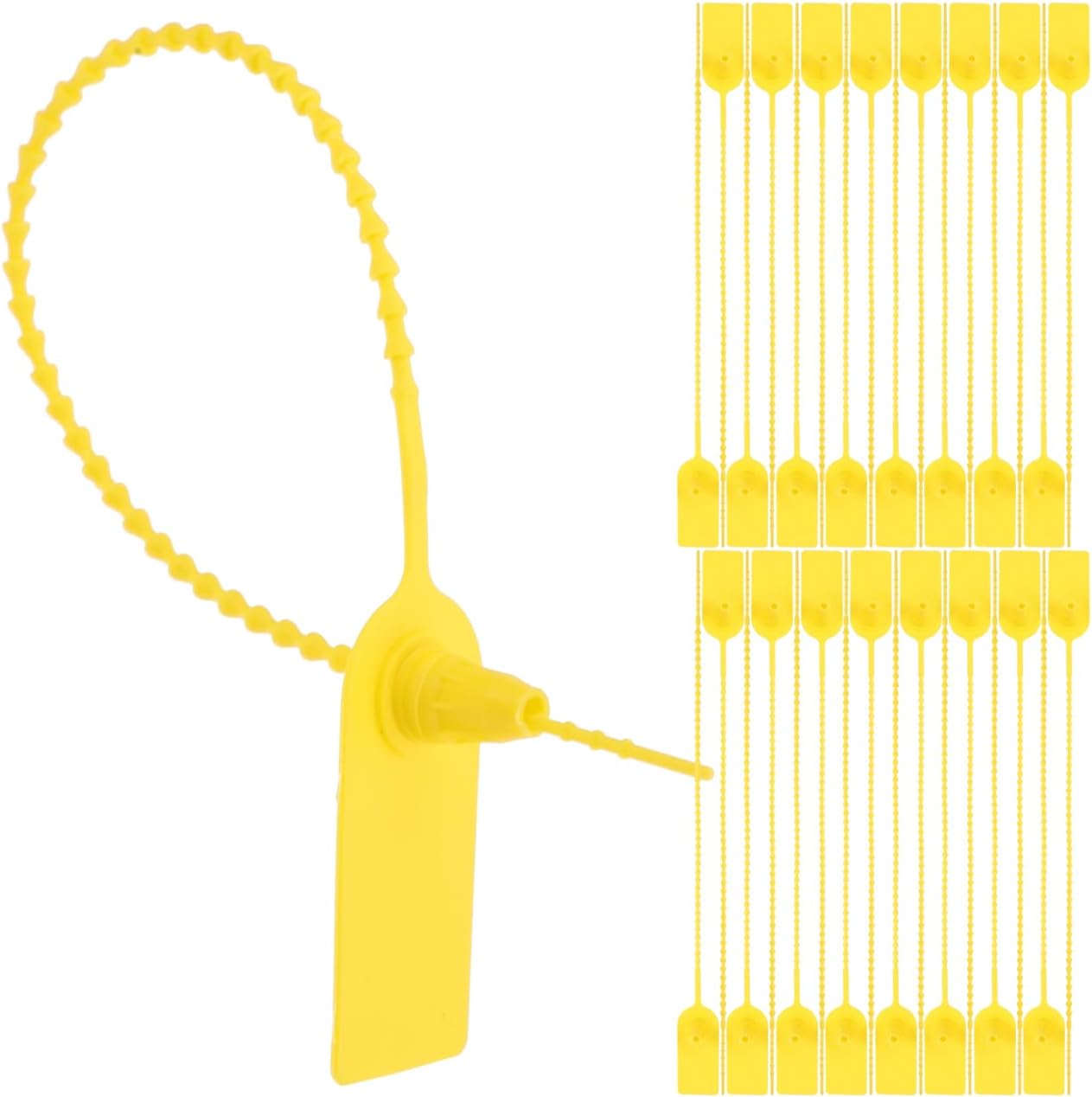 100Pcs Security Seals, Plastic Tamper Proof Tags, Waterproof Self-Locking Zip Ties for Fire Extinguisher, Shipping, Logistics and Asset Labeling, 25cm, Yellow