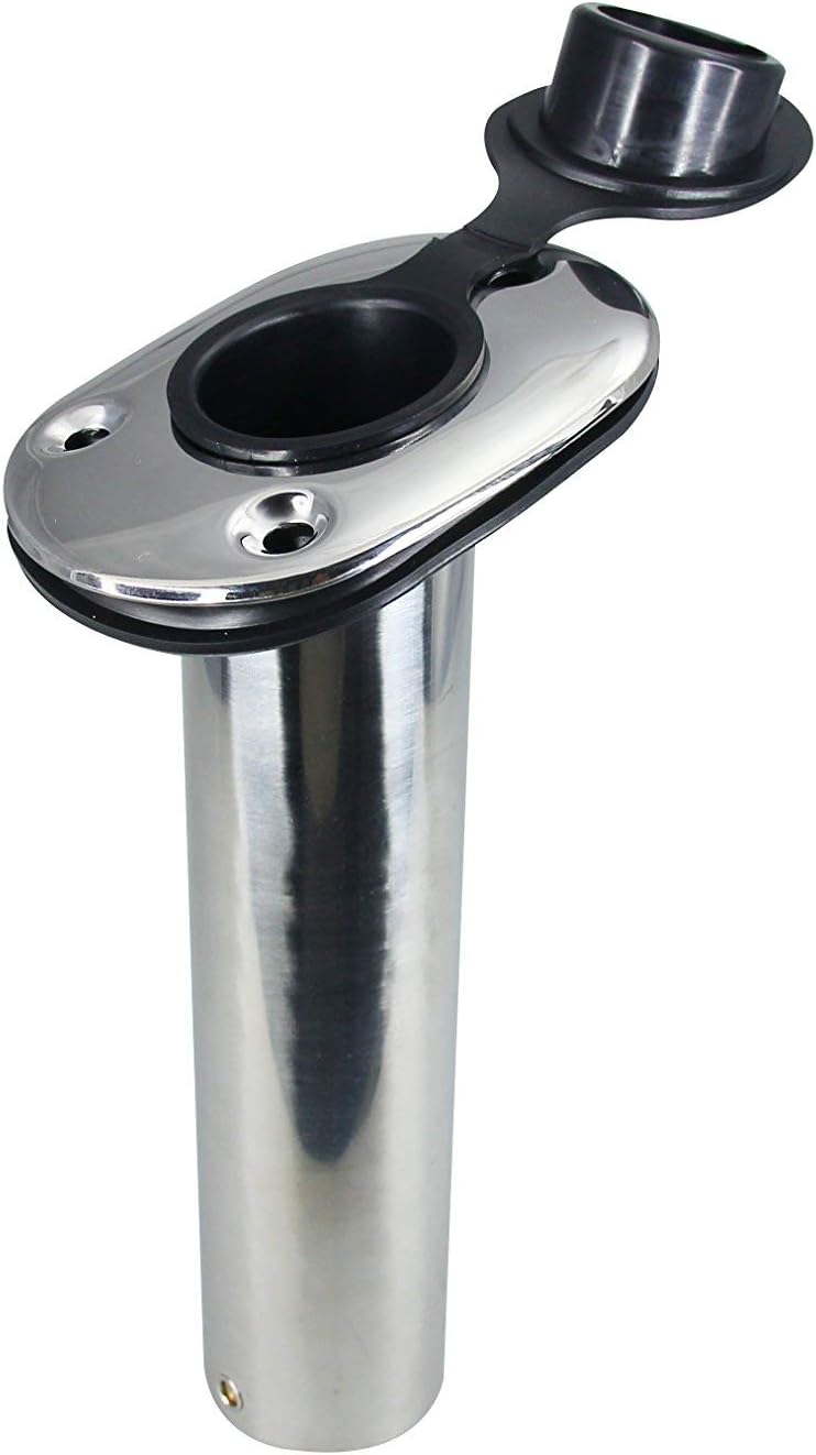 Pactrade Marine Boat Pontoon SS Flush Mount 15° Fishing Rod Holder 9.5" PVC Cap