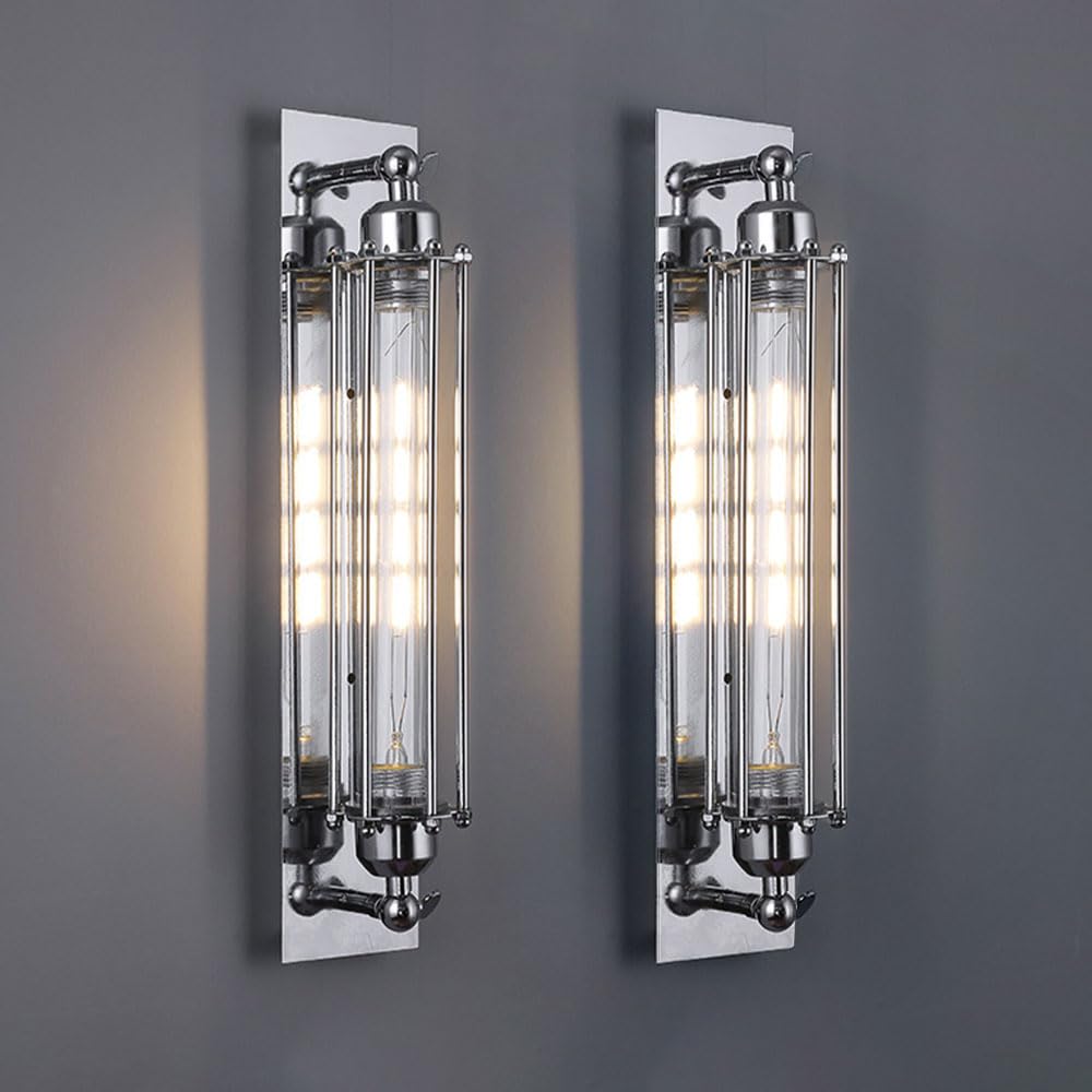 HXYSXHJUO Wall Lamps for Bedroom,2 Pcs Sconces Lighting Industrial Chrome Sconce Retro Mount Light Farmhouse Vintage Hardwired Lights Bedside Bar Restaurant Hallway