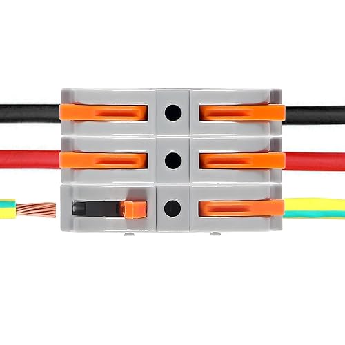 Vista 57 de DIANN Conectores de cable de palanca, empalmes en línea de 3 circuitos, conector de cable eléctrico SPL-3, tuercas de palanca, conectores de alambre