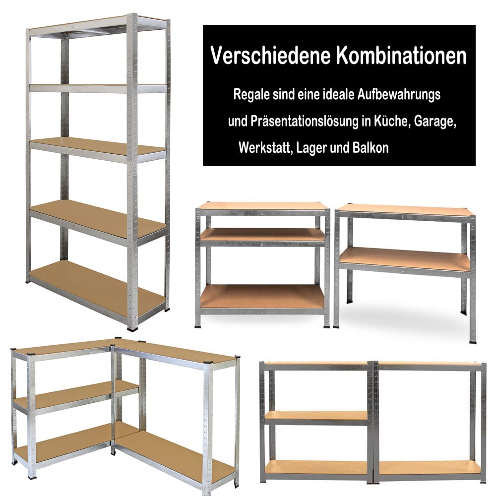AUTOFU 5 Stöckiges Schwerlastregal Regal, Lagerregal Garagenregal, Metallregal Verzinkt - 200cm x 100cm x 50cm