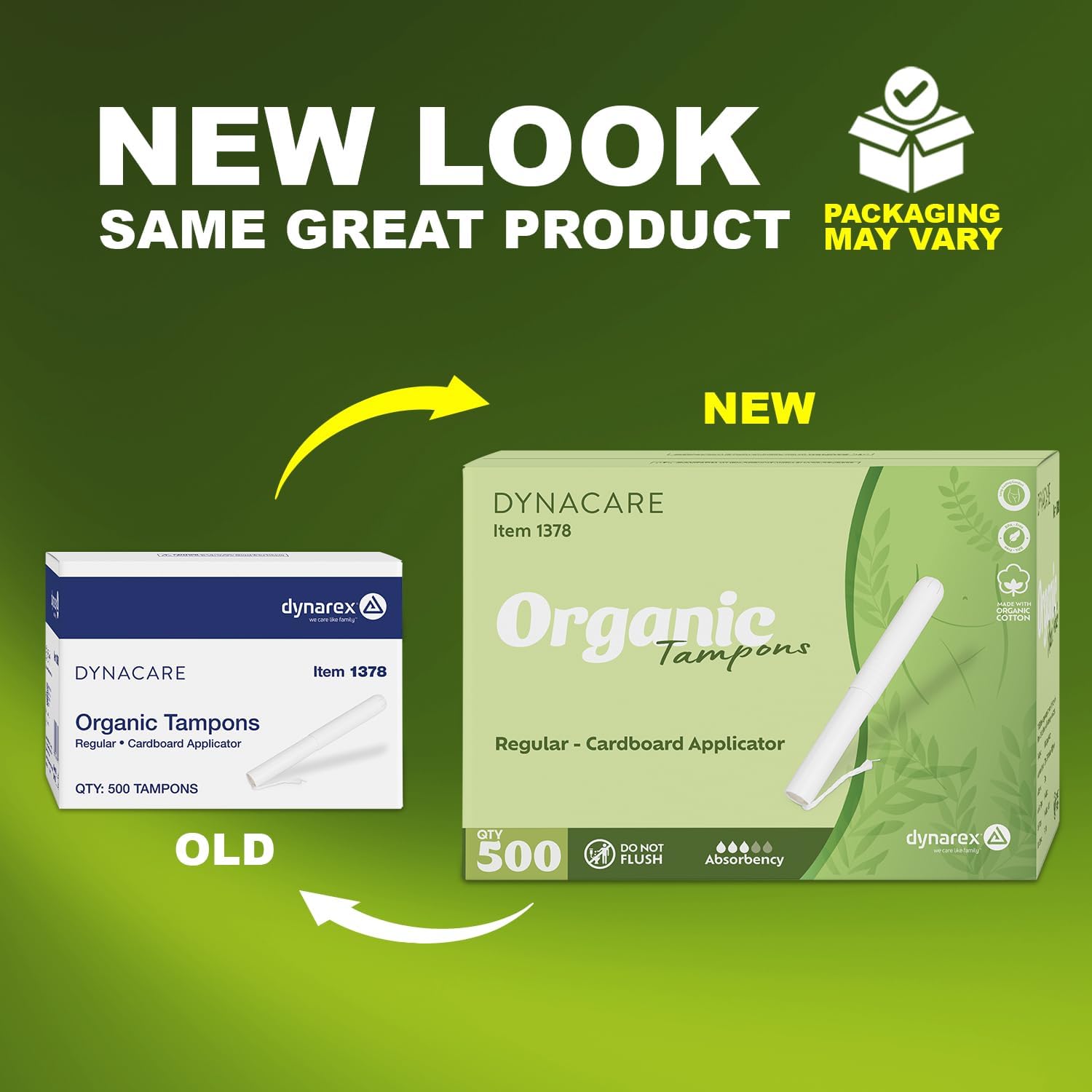 Dynarex DynaCare Organic Tampons - Regular, Cardboard Applicator - Hypoallergenic Organic Cotton, Gentle & Comfortable, Reliable Protection - 500/Case
