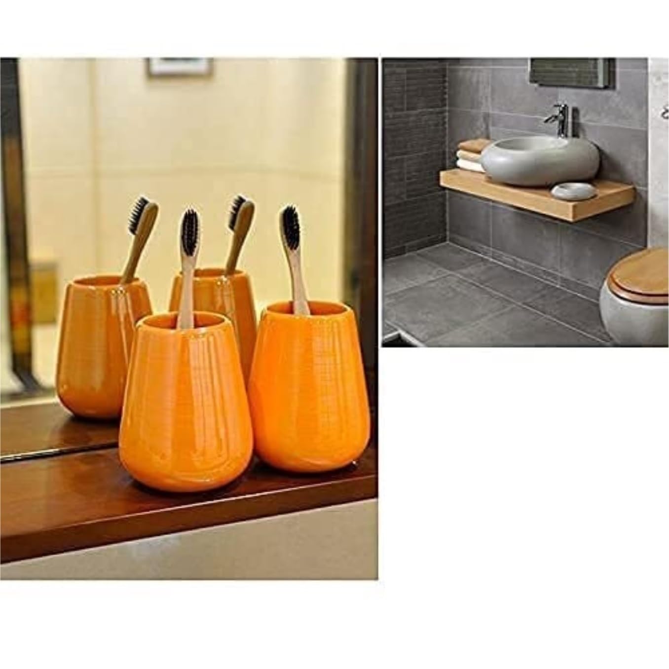 Decoracion Baño Encimera Baño Juego De 5 Accesorios De Baño De Cerámica, Incluye Soporte para Cepillo De Dientes, Jabonera Y Taza Utensilios Baño(Grün)