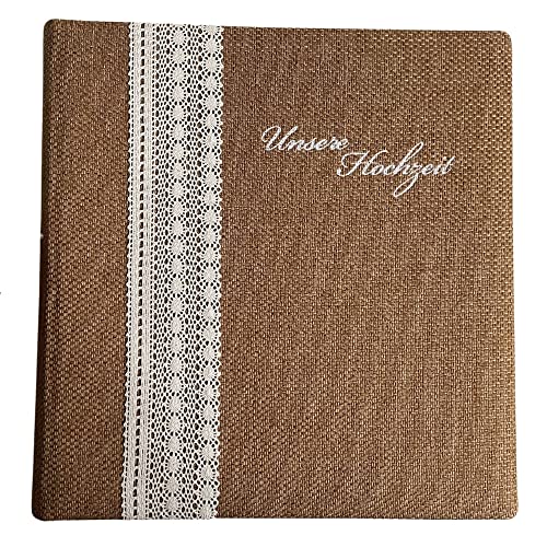Vintage Fotoalbum zum selbst gestalten, 31 cm Fotobuch mit Leinen Einband und Spitze für Fotos der Hochzeit - Erinnerungsbuch als Geschenk Cover
