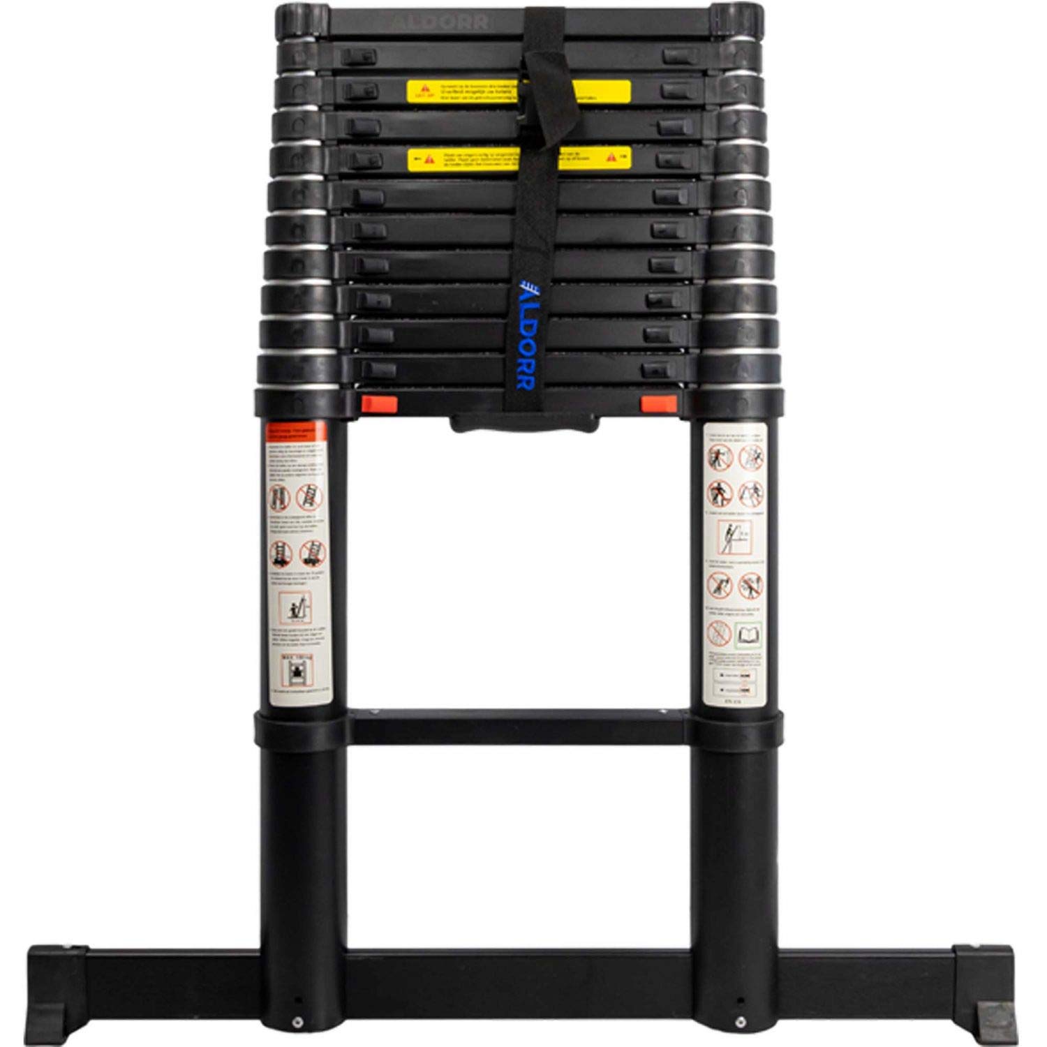 Aldorr Black Professional 12.5Ft / 3.8M Aluminum Telescoping Ladder, One-Button Retraction Extension Ladder For Home - 330Lb / 150 Kg