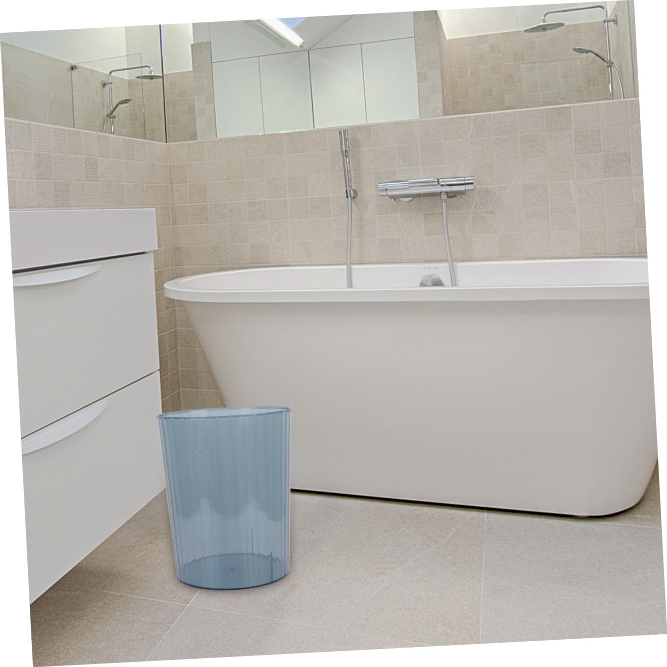 VICASKY Blue Waste Bucket Trash Can Medium Simple Ash-bin Paper Bin Flower Container for Home Bathroom Office Storage and Organization