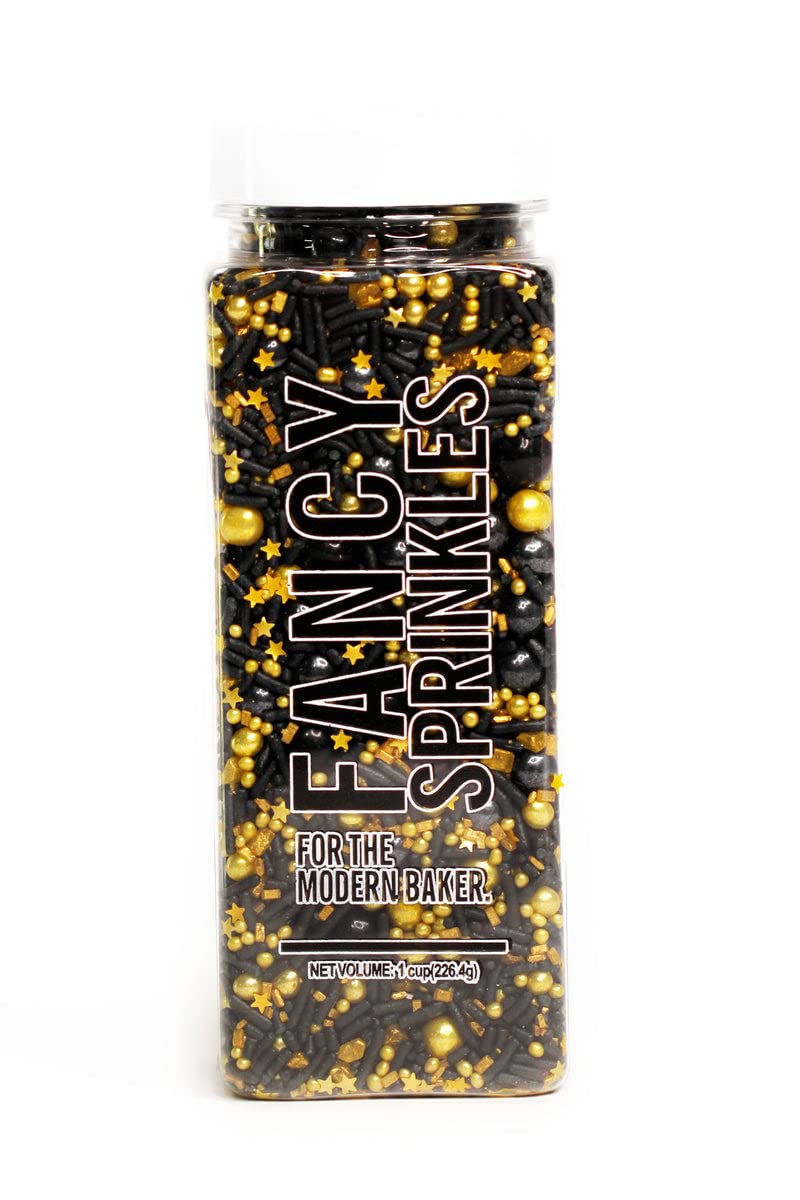 Fancy Sprinkles Professional Series for Decoration Only Black Widow Sprinkles, Black & Metallic Gold Sprinkles (0.5c)