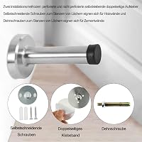 ZPPZ Rozsdamentes Acél Fali Ajtóütköző 20 cm - Elegáns Modern Kivitel, Gumi Ütközővel, Falvédő Ajtótámasz Hálószobába, Fürdőbe, Irodába 3