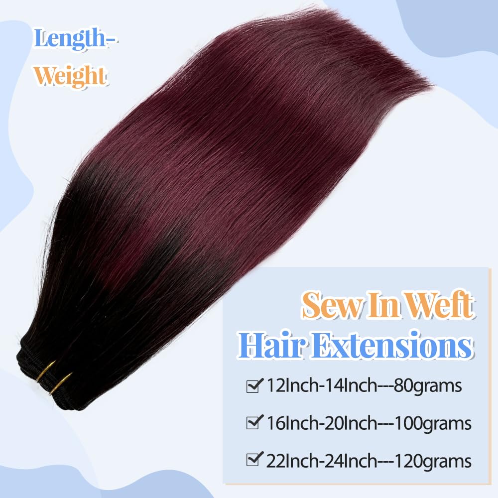 Amazon.com : Burgundy Weft Hair Extensions Real Human Hair  display picture 3