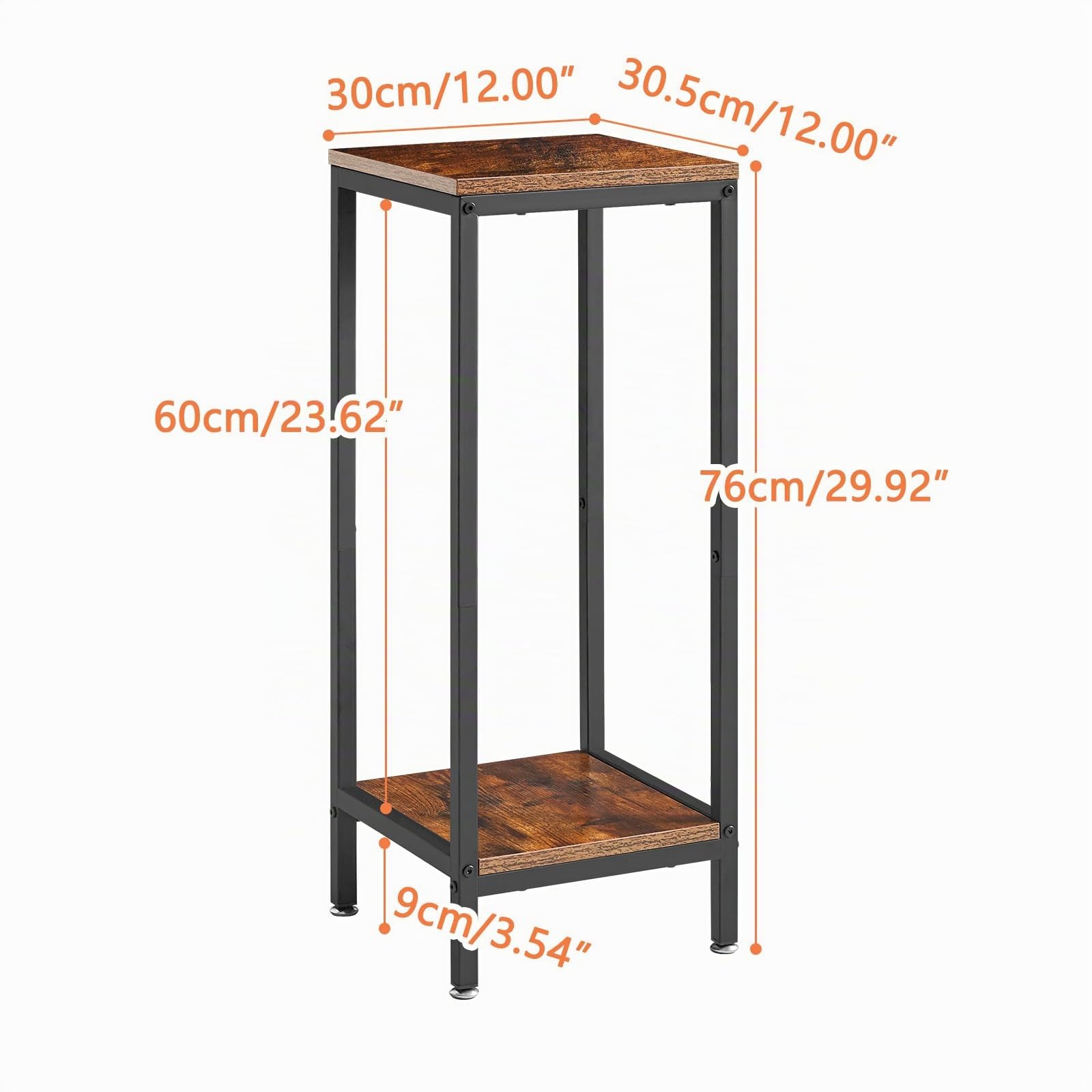 IBUYKE 2 Niveles de Soporte para Plantas para Interior, 76cm de Altura Soporte para Macetas de Madera, Cuadrado Soporte para Plantas para Interior Jardín Balcón, Marrón Rústico TMJ071H