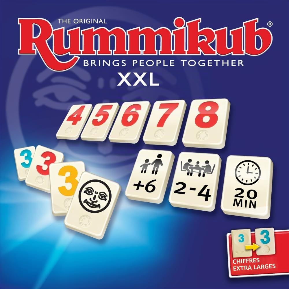 Rummikub XXL. Con Los números más Grande. Más fácil de Leer. El Famoso Juego de Estrategia Para Toda la Familia. Crea tríos o escaleras. Diviértete Con Este Juego Para Todas Las Edades, 928842 | Chiffres nettement plus grands et plus faciles à lire - crée