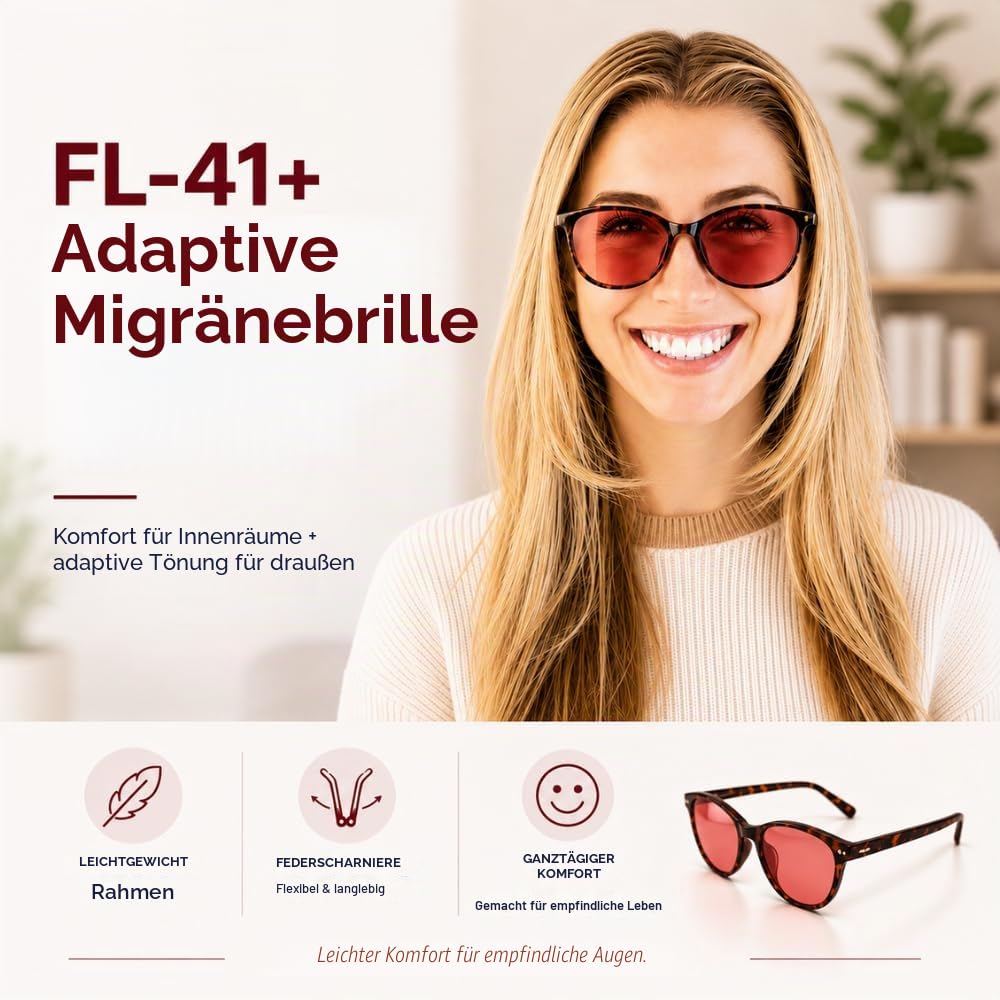 Family Tree Remedies FL-41 Migränebrille mit AR-Übergangsgläsern für Innen- und Außenlichtempfindlichkeit & Photophobie (Tortoise Pro)