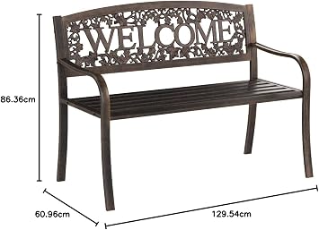 Powder Coated Finish Perfect For Outdoors Seats 2-3 People Comfortably Metal Welcome Bench, Dimension 51Lx24Wx34H
