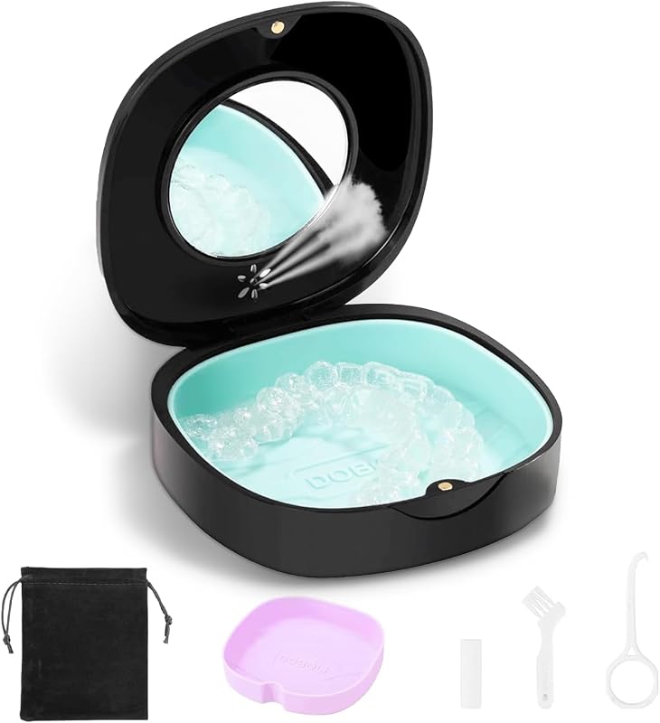 Doboli Retainer Case,Slim Aligner Mouth Guard Case Compatible with Invisalign Black