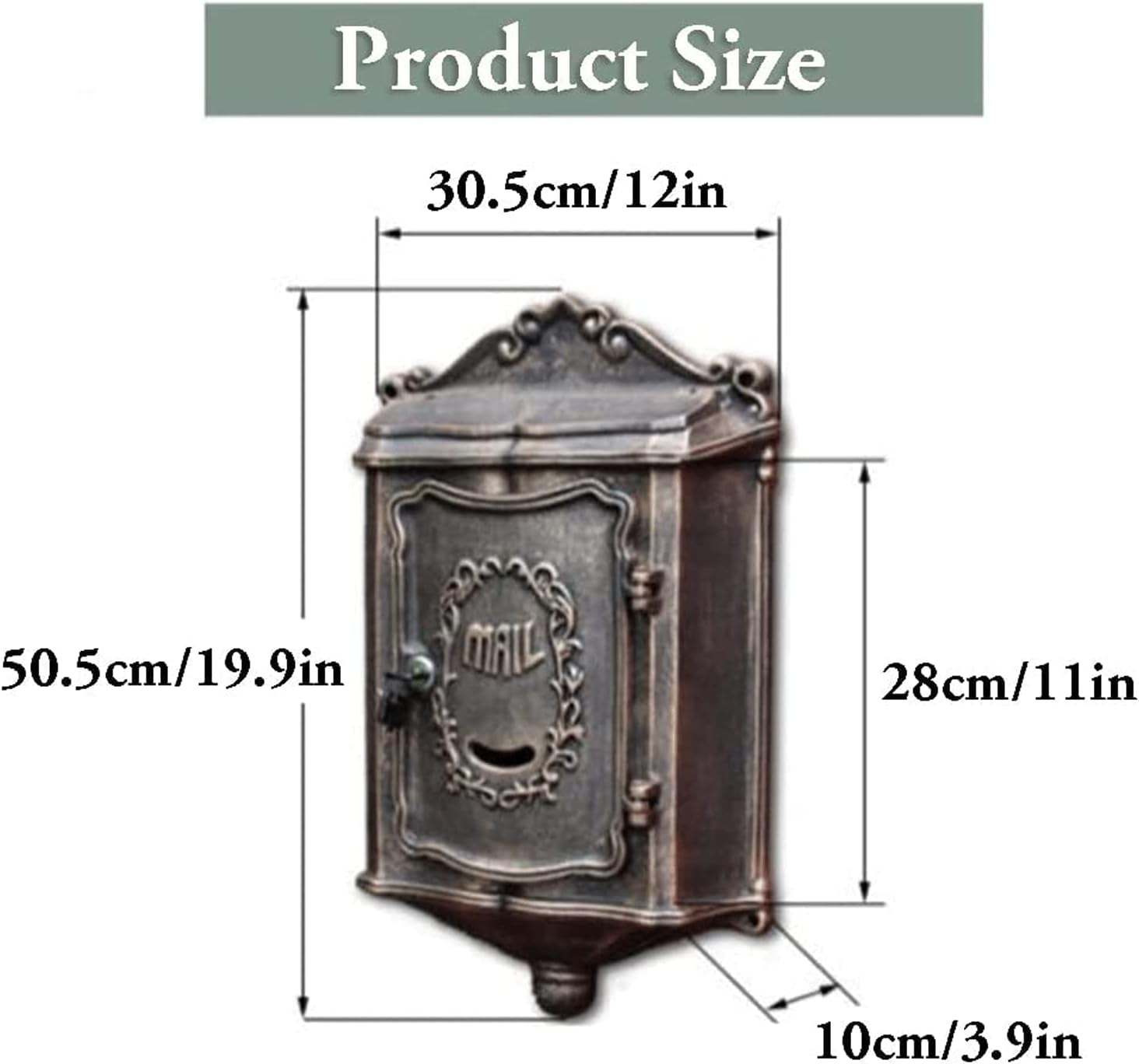 Large Capacity Post Box Vintage Packing accessoriesOutdoor Lockable Aluminum Galvanized Sheet Drop Box Home Garden Decoration Practical Decoration (Red Copper Color)