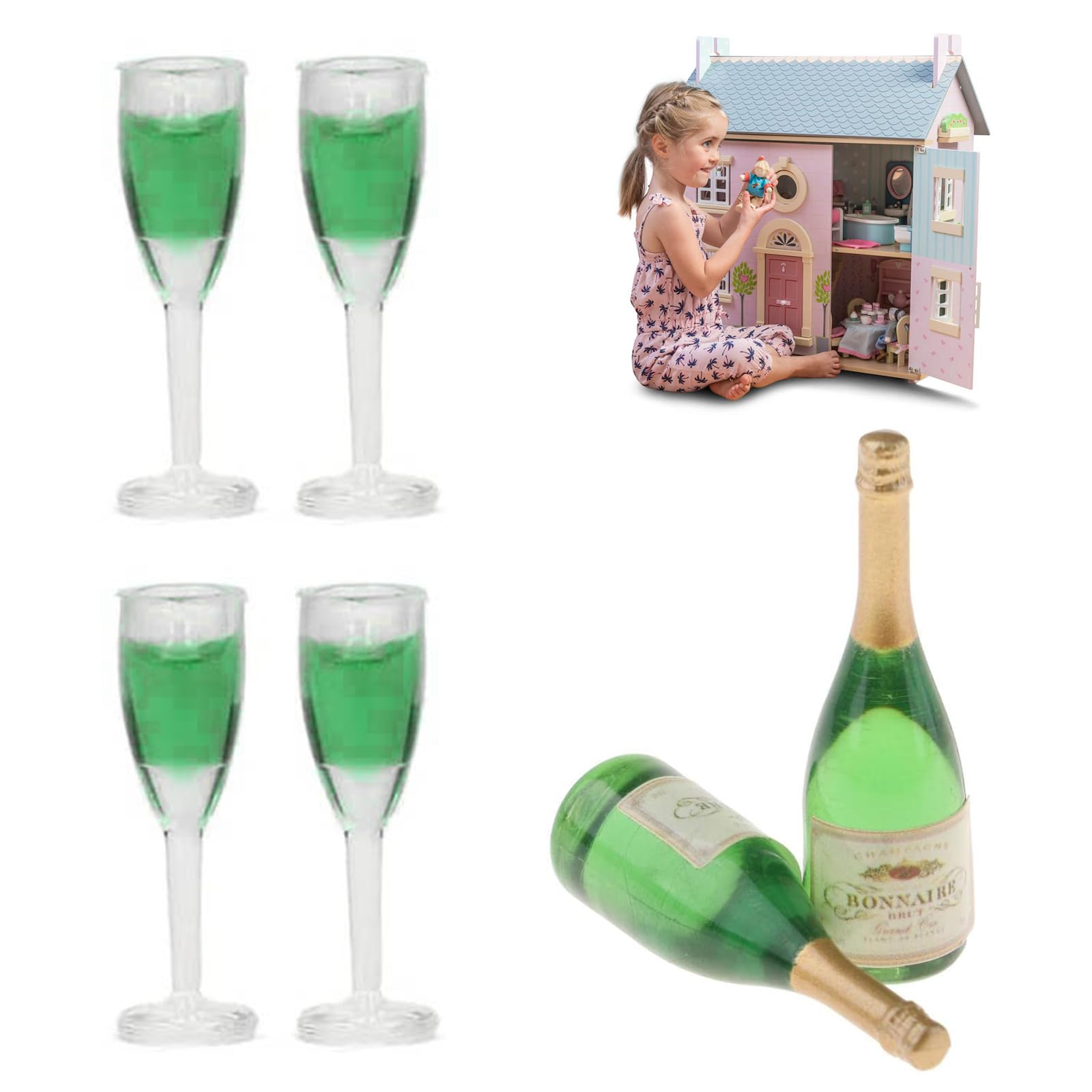1:12 Scale Mini Wine Bottles,Mini Champagne Bottles,Champagne Glass Model,Doll House Accessories