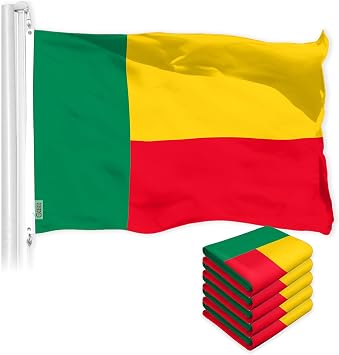 G128 5 Pack Benin Beninese Flag | 3x5 Ft | LiteWeave Pro Series Printed 150D Polyester | Country Flag, Indoor/Outdoor, Vibrant Colors, Brass Grommets, Thicker and More Durable Than 100D 75D Poly