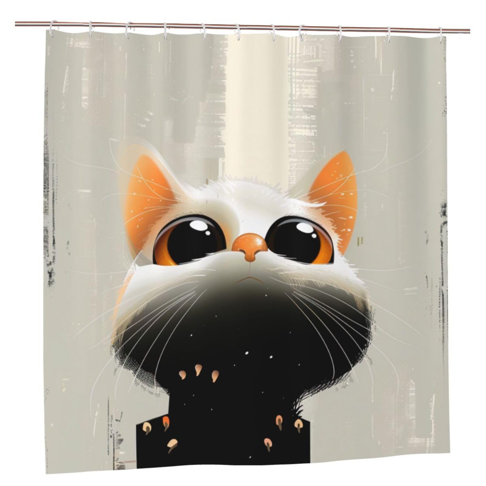 BWWHCCTI Cat Printed Shower Curtain With 12 Plastic Hooks Opaque Quick Drying Waterproof Shower Curtains Sets For Bathroom 183x183 CM