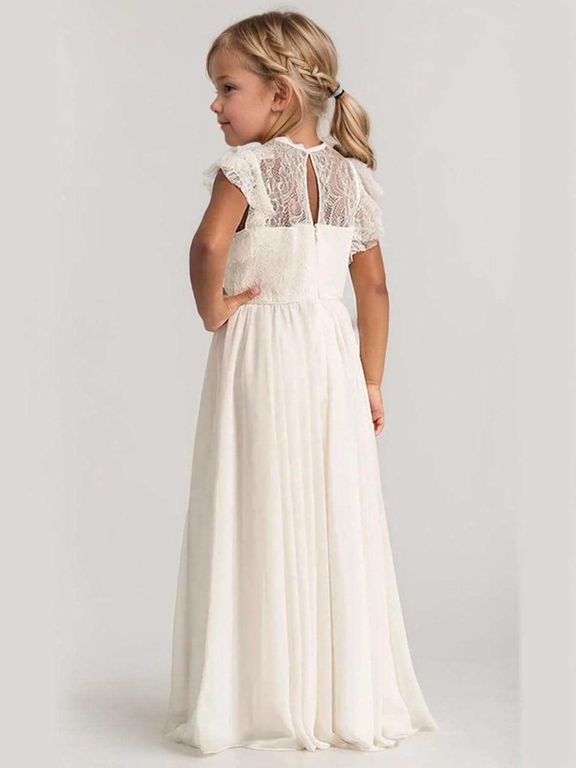 ABAO SISTER Boho Long Lace Chiffon Flutter Sleeves Dress A-Line Communion Bridesmaid Flower Girl Dresses for Girls 2-12 Years - Image 5