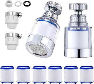 2 Stück Wasserhahn Filter Transparenter,360° Wasserhahn Filter + 6 Stück PP-Baumwollfilterelement Wasserfilter Wasserhahn mit Austauschbar Filterelement, für Küche, Spüle, Home Badezimmer