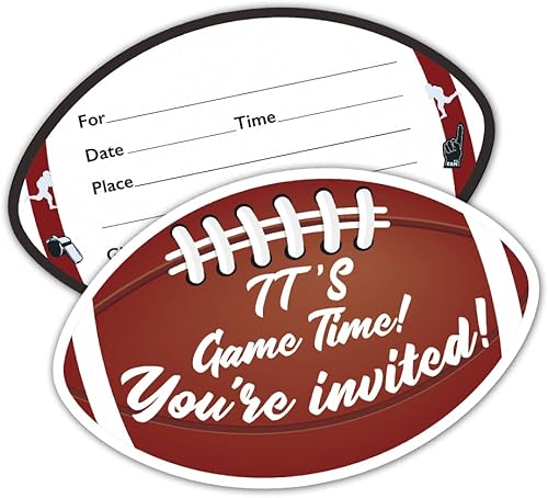 Paquete de 15 invitaciones de relleno con forma de rugby con sobres, invitaciones de fiesta de cumpleaños de rugby para niños y niñas, invitaciones