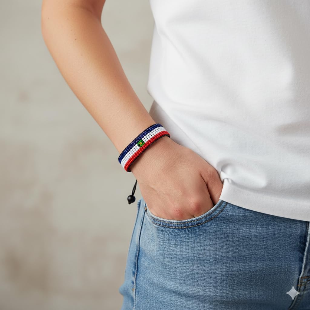 Paraguay Flag Beaded Bracelet, Adjustable, Boho Style Rope Bracelet for Women, Men - Image 3